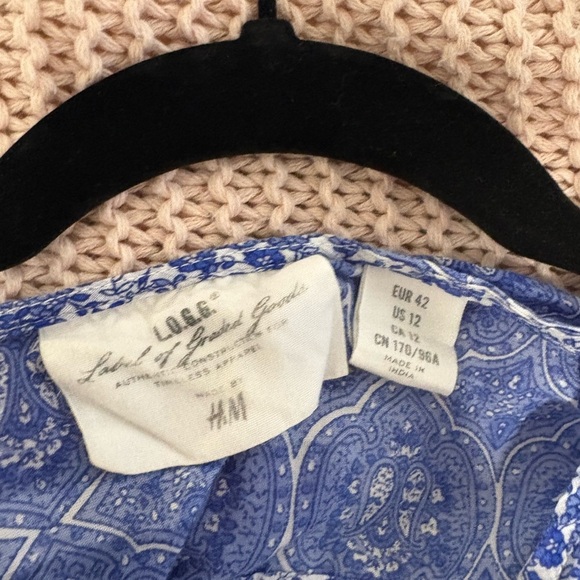 L.O.G.G. H&M Blue Floral Tunic Long Sleeve Shirt Top‎ Women's Size Large XL 12 - Picture 7 of 11